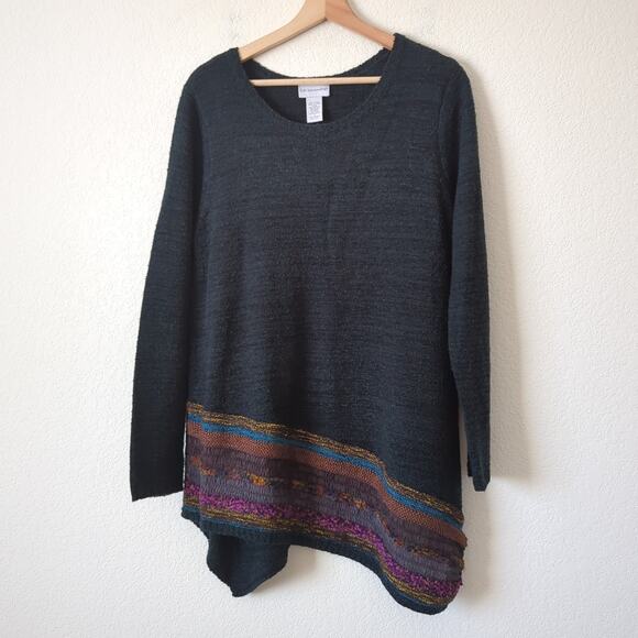 Soft Surroundings Sweater Womens Large Wool Blend Crochet Patchwork Black Multi - Picture 4 of 7